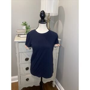 BURBERRY BRIT Dark Blue Classic Nova Print Tee Top Size Small G10
